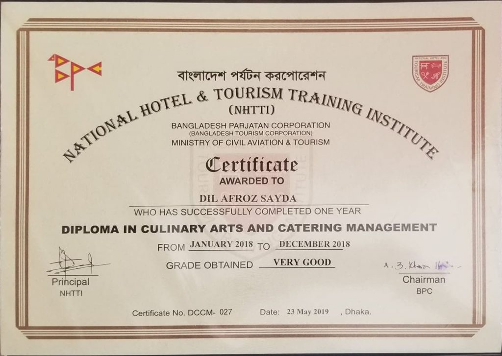 1. Diploma in Culinary Art (NHTTI)