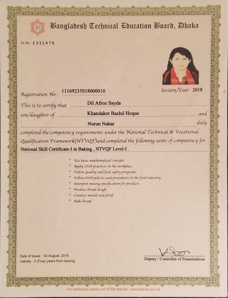 9. National Skill Certificate Course Baking (BTEB)